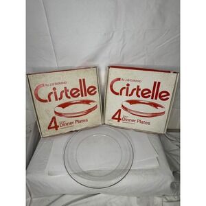 J G Durand Cristelle 9 Inch Dinner Plates Set of 8 Clear Glass Imported France